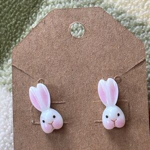 Adorable Pink‎ and White Bunny Stud Earrings